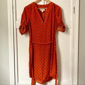 Michael Kors Orange Link Print Belted Dress
